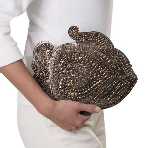 Eric Javits Luxury Handbag - Squishee Courbe - Heart Fish - Black/ gold mix Deal in US